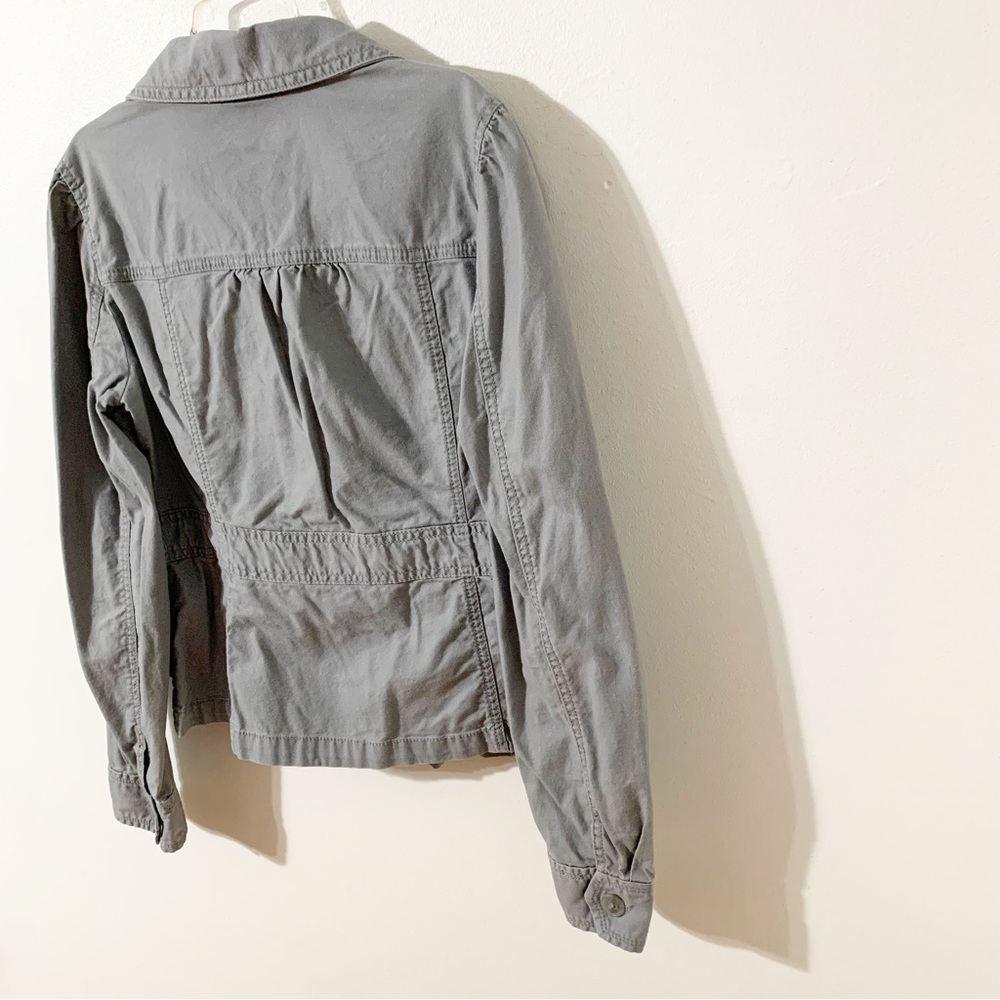 Ann Taylor LOFT Button Front Cotton Jacket Pockets Long Sleeves Puffed Shoulders - Picture 10 of 12